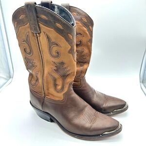 Sage by ABILENE Mens Brown Leather Cowboy Boots Pointed Silver Metal Toe Guard 9